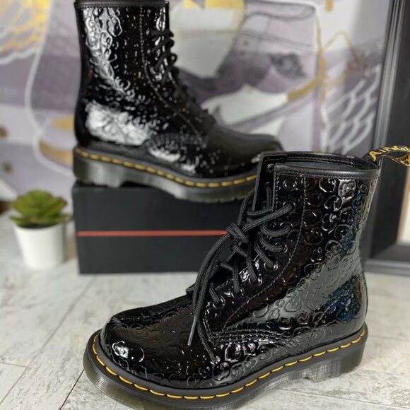 Dr. Martens 1460 Boots Black Patent Leather Lamper Leopard Embossed Women Size 5 - Picture 9 of 9